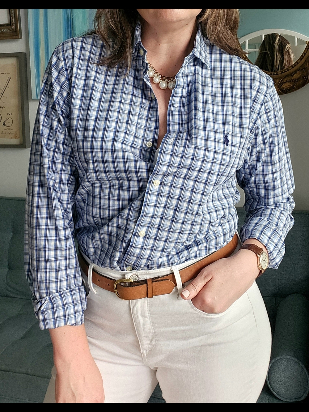 Ralph Lauren Blue Plaid Cotton Classic Button-Down Shirt